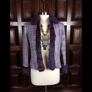Bebe Purple and Grey Jacket with Rabbit Fur Trim
